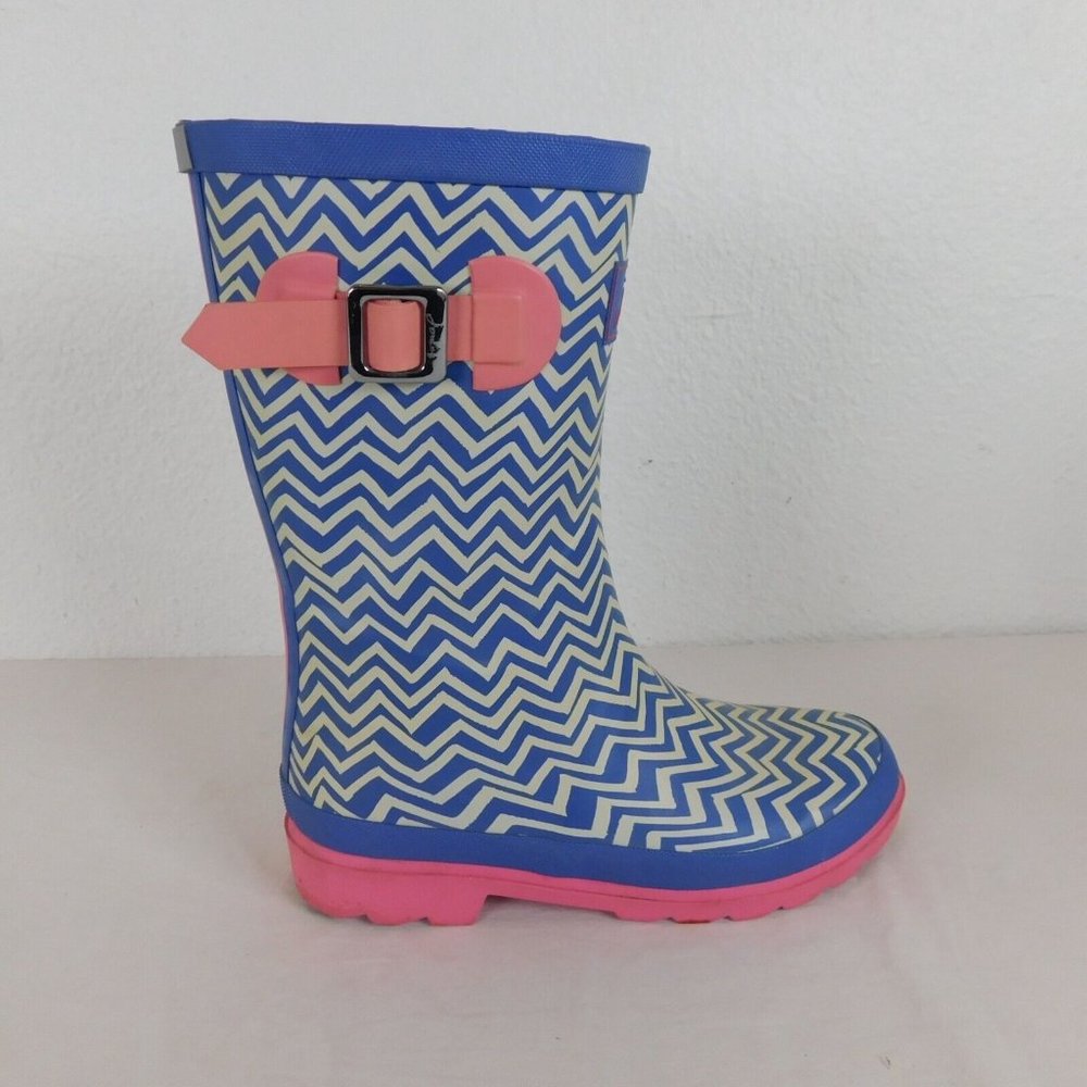 Joules Blue Stripe Pink Sole Mid Height Wellington Rain Boots Women US size 7 - Picture 6 of 12